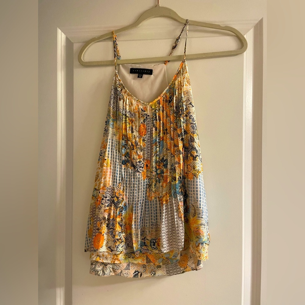 Sanctuary Revolve‎ Orange and Blue Patterned Layered Strappy Tank Size XS